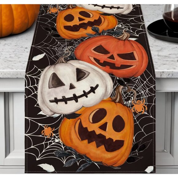 Halloween Table Runner Pumpkin Decor 13x36 Fall Holiday Cloth Party Decoration - Picture 1 of 6